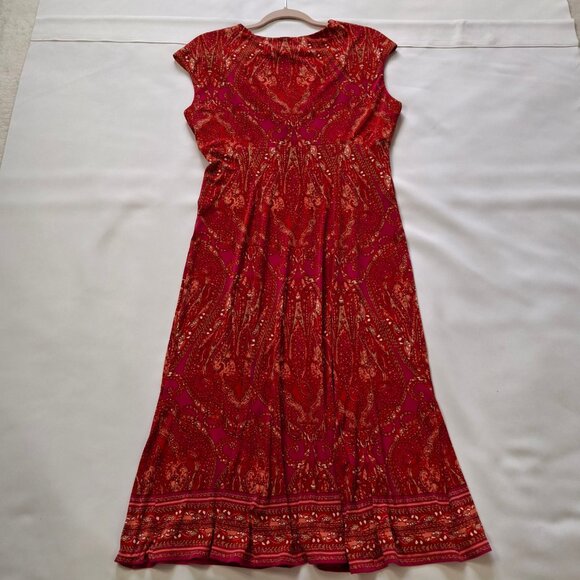 Jones New York Red Wrap Midi Dress Size 8 Empire Princess Fit & Flare Stretchy - Picture 9 of 13